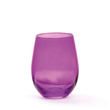 Stunning 4-piece jewel-toned stemless wine glass set in jade, gold, purple, and emerald, elegantly presented in a black box.