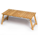 Ombrello Tavolo Table: foldable bamboo table with wine glass holders, umbrella hole, perfect for outdoor gatherings.