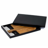 Pizza Peel Set featuring an Acacia hardwood board, stainless steel cutter, and a unique wood grain design for effortless pizza serving.