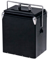 Retro Cooler Box with vintage design, chrome details, holds 6 wine bottles, and features an insulated, leak-proof interior.