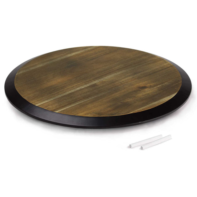 Elegant Squisito Lazy Susan made of Acacia wood, featuring a chalkboard rim and unique wood grain, perfect for serving.