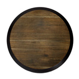Elegant 18-inch Acacia wood Lazy Susan with chalkboard rim for easy labeling, perfect for dining and entertaining.