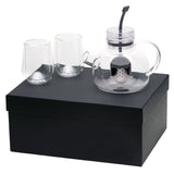 Elegant 3-piece Tea For 2 Set with a 1L glass teapot and two double-walled glasses, perfect for sharing tea moments.