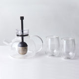 Elegant Tea For 2 Set featuring a 1L glass teapot and two 180ml double-walled glasses, perfect for sharing delightful moments.