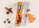 Stylish 420ml glass tea and fruit infuser bottle with stainless steel strainer, double-walled design, and bamboo lid.