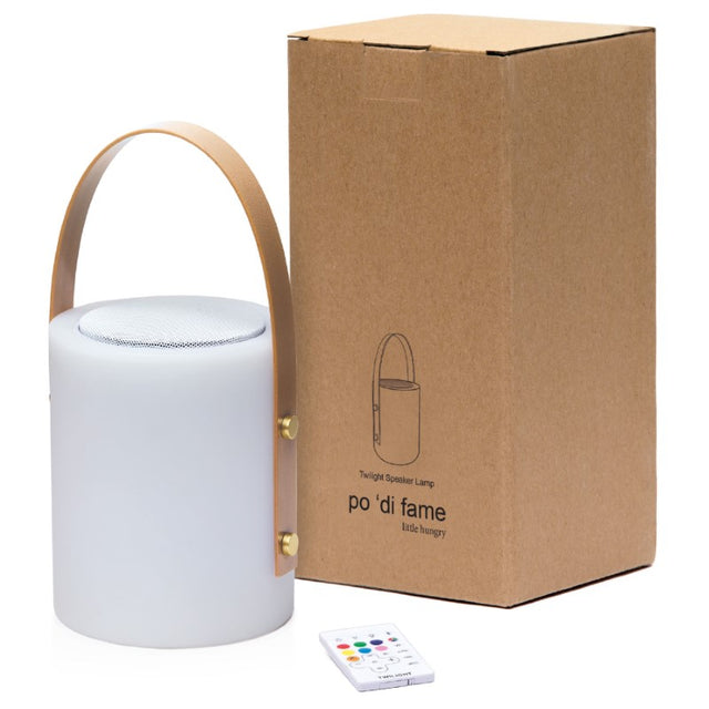 Elegant Twilight Speaker Lamp with RGB LED lights, 10W Bluetooth speaker, and remote control, perfect for indoor and outdoor use.
