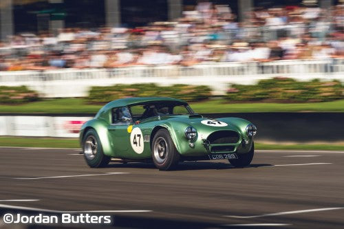 Goodwood Cobra 289 #47 slot car, a detailed Shelby replica for thrilling Scalextric racing experiences.