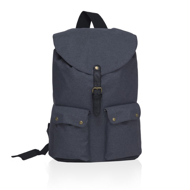 Stylish smpli Stomp Backpack in black/white, features durable fabric, padded laptop compartment, and adjustable straps.