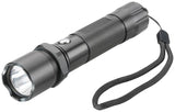 Trekk Torch with Compass in black, featuring a 1W LED, three light modes, wrist strap, and included batteries in a gift box.