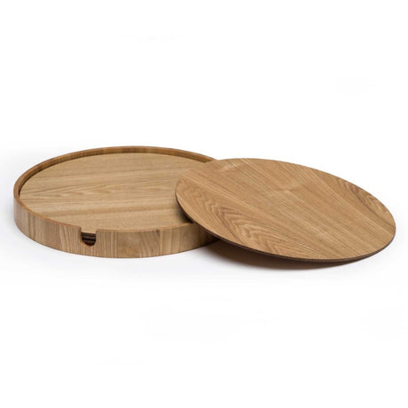 Elegant Epicure placemat set featuring six unique oak veneer placemats and a versatile serving tray base for stylish dining.