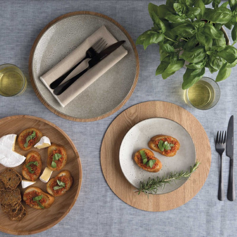 Elegant Epicure 6 pcs Placemat Set featuring unique oak veneer placemats, versatile serving tray base, and chic storage box.