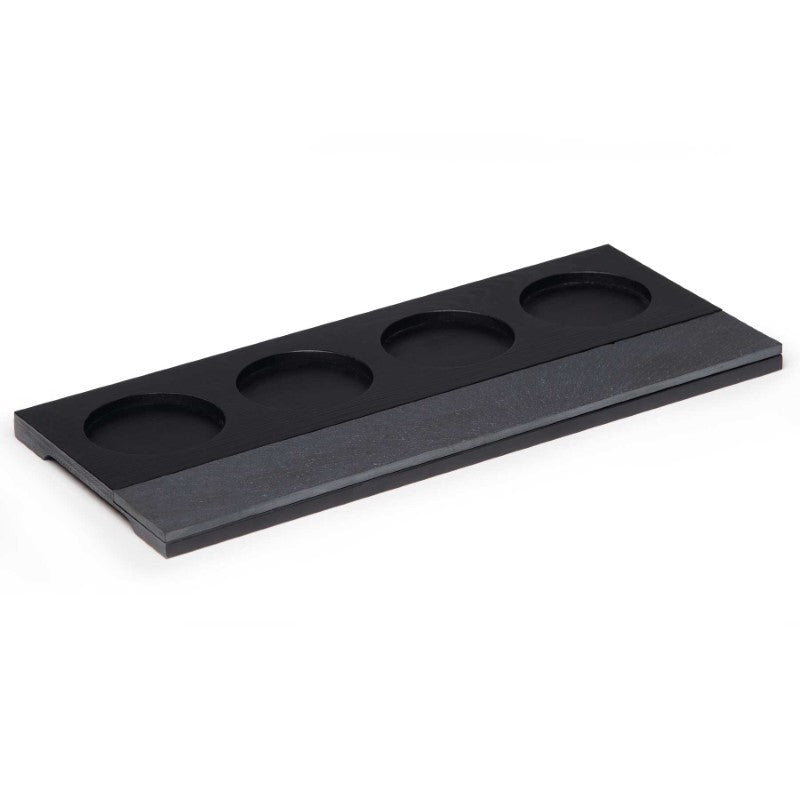 Sommelier Wine Tasting Set featuring 4 stemless glasses, pine serving tray with slate panel, and elegant presentation box.