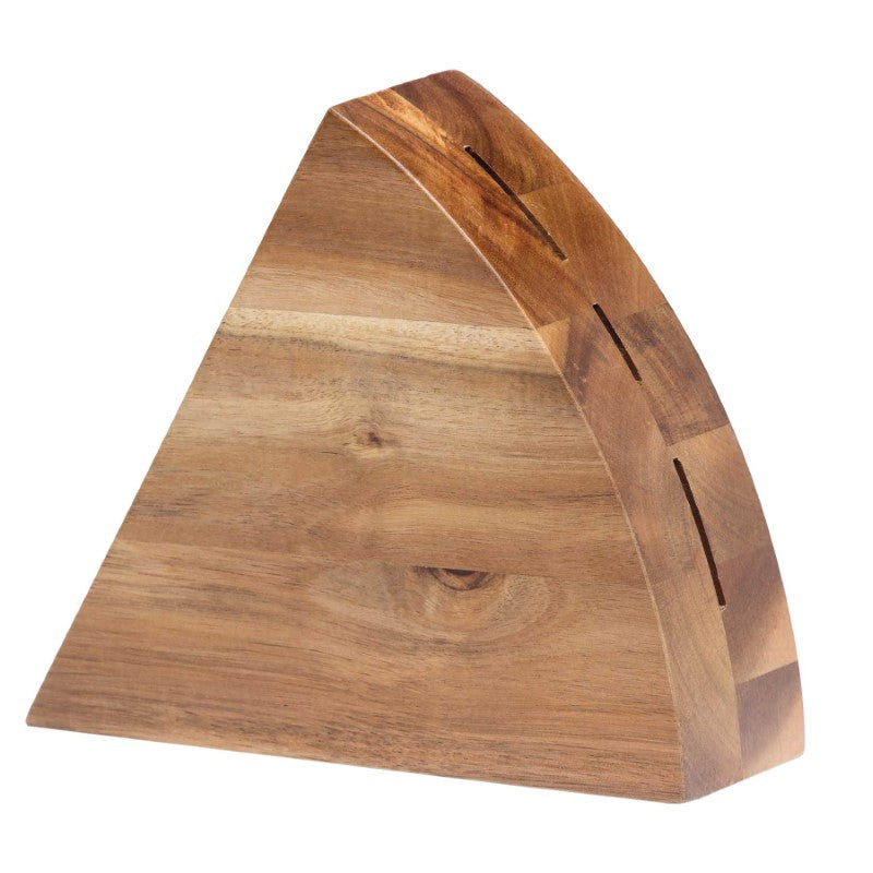 "Wedge Cheese Knife Block Set featuring four stainless steel knives and a unique Acacia wood block, perfect for cheese lovers."