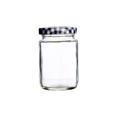 Round Kilner jar with gingham lid, 93ml capacity, ideal for storing dried herbs and spices, promoting sustainable storage solutions.