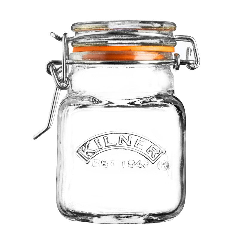 Kilner 70ml square clip top jar, ideal for storing herbs and spices, features airtight seal, durable glass, and elegant design.