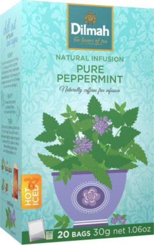 Peppermint tea bags by Dilmah, offering a refreshing and soothing taste in a convenient 20-pack.