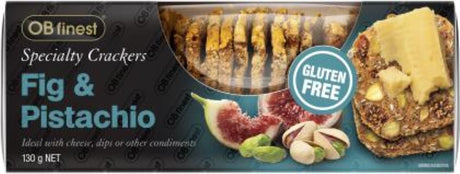 Crispy gluten-free crackers with figs and pistachios, ideal for cheeses, dips, and gourmet snacking.