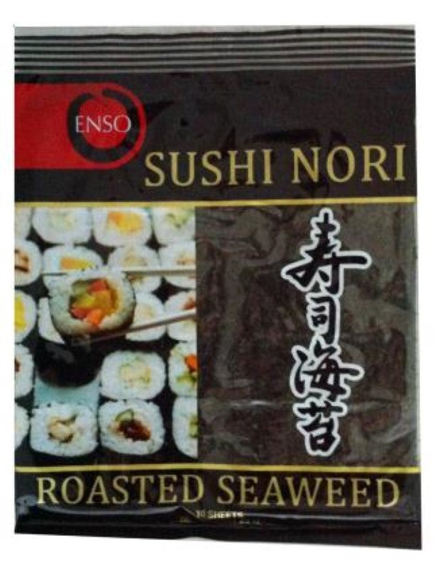 Sushi Nori Sheets from Enso, 10 roasted seaweed pieces, perfect for sushi rolls and healthy dishes.