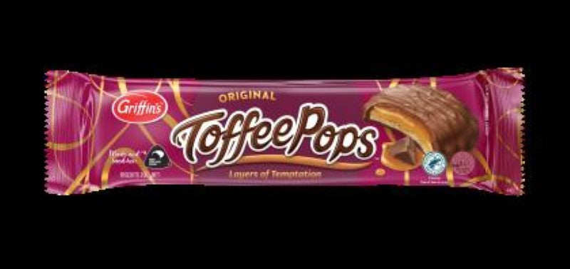 Griffin's Biscuit Toffee Pops Original 200G, featuring crunchy biscuits with rich toffee, perfect for a delicious snack experience.