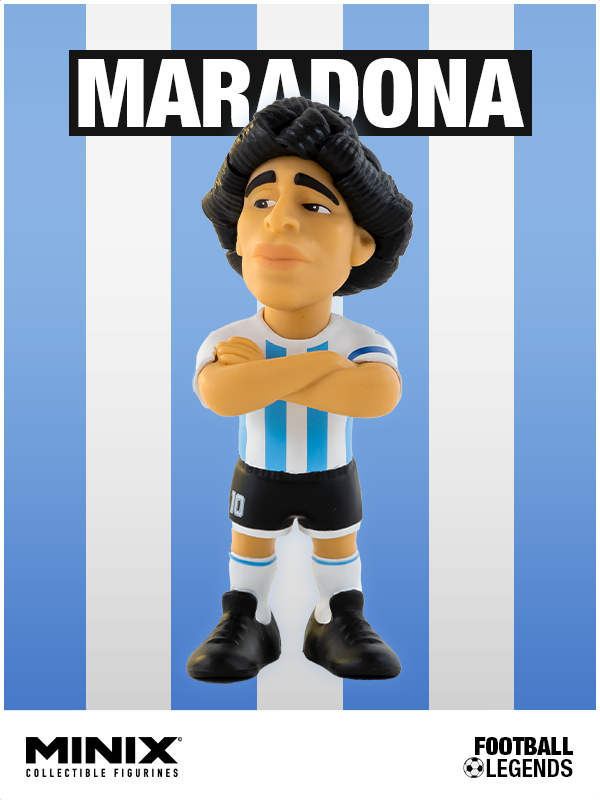 Collectible MINIx figurine of Diego Maradona, 5 inches tall, showcasing detailed design and iconic football legacy.