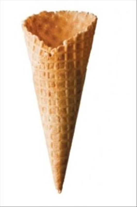 Light golden brown waffle ice cream cones, 55x138mm, crispy texture, fresh aroma, bulk pack of 336, non-GM, made in Australia.