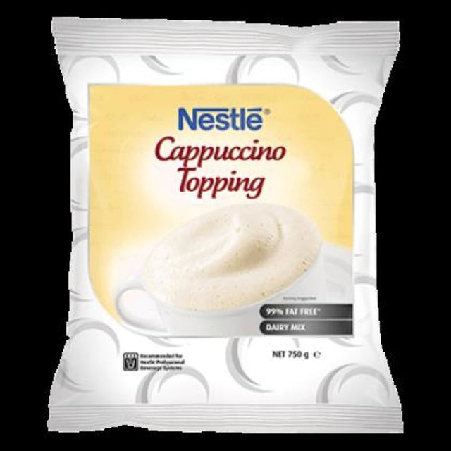 Cappuccino Topping Mix Powder by Nestle, 750g; 99% fat free, rich texture, premium coffee for a luxurious café experience at home.