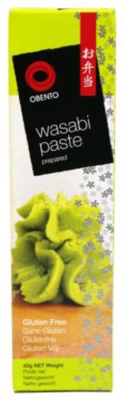 Obento Wasabi Paste tube (43g) for enhancing sushi and sashimi with a zesty, authentic flavor.