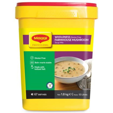 MAGGI WHOLENESS Gluten Free Mushroom Soup Mix 1.8KG, perfect for quick, flavorful meals with farm-fresh mushroom essence.