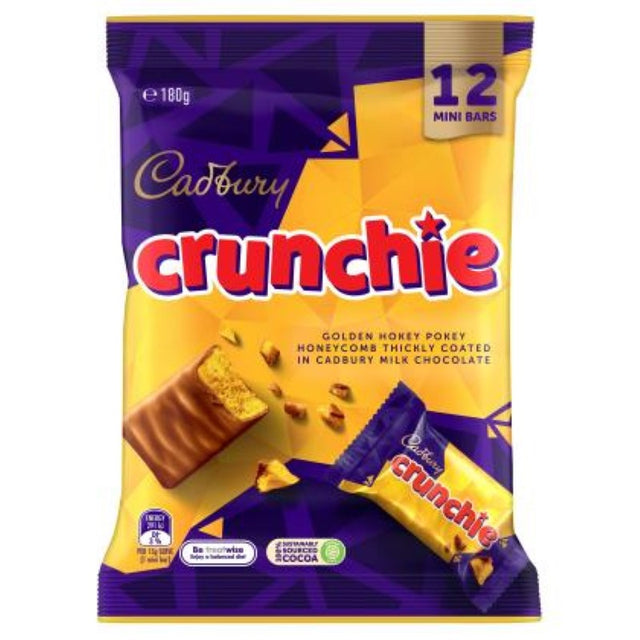 Cadbury Crunchie Sharepack - 180G featuring 12 honeycomb chocolate bars, perfect for sharing or snacking anytime.