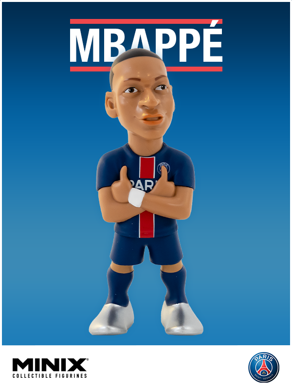 5-inch collectible vinyl figurine of Kylian Mbappé, showcasing hyper-stylized details and celebrating his football legacy.