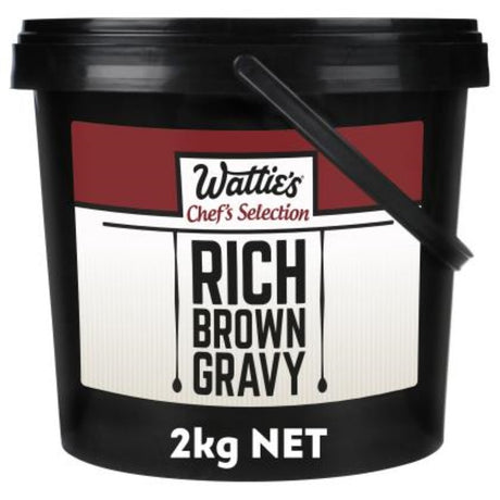 Wattie's 2KG gluten-free Rich Brown Gravy mix, perfect for enhancing dishes with rich, savory flavor.