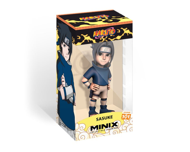 Collectible MINIX figurine of Sasuke Uchiha, showcasing vibrant colors and intricate details from Naruto anime series.