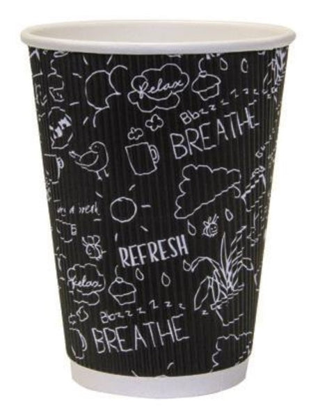 Caterer's Choice 12oz corrugated hot cups in a 25PC pack, stylishly designed for serving coffee and hot drinks.