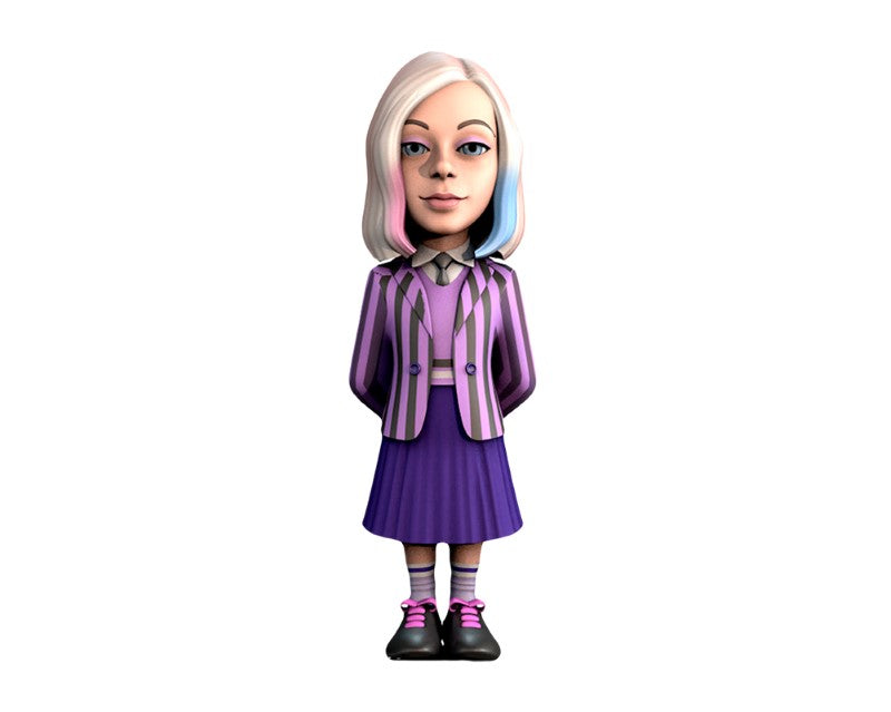 Colorful collectible figurine of Enid Sinclair from Wednesday, showcasing her sunny personality and school spirit.