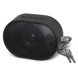 Outdoor Bluetooth speaker in black, featuring 7W sound, water resistance, ambient light settings, and built-in microphone.