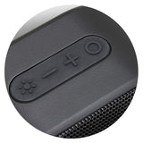 Outdoor Bluetooth speaker in black with water-resistant design, 7W power, ambient lights, and built-in microphone for calls.