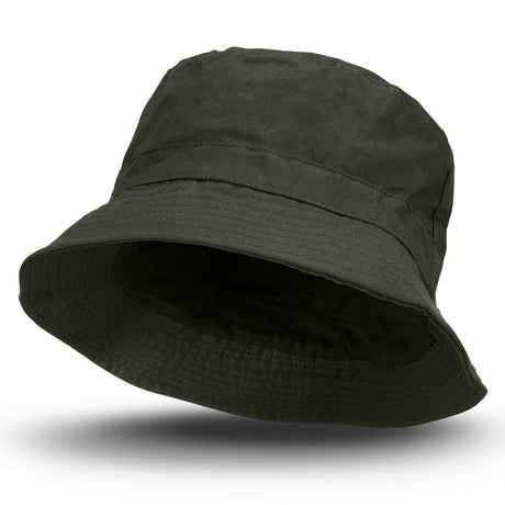 Set of 5 dark olive waterproof bucket hats, crafted from wax-treated cotton for style and outdoor protection.