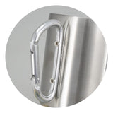 Set of 10 silver stainless steel coffee mugs with carabiner handles, perfect for outdoor adventures and camping trips.