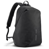 Soft black Bobby 24L backpack with anti-theft design, padded laptop sleeve, and eco-friendly RPET materials.