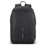 Stylish black Bobby 24L Soft Backpack with anti-theft design, laptop pocket, and USB charging port, made from recycled materials.
