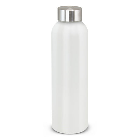 Set of 10 sleek white aluminium bottles, 600ml each, BPA-free with secure stainless-steel lids for stylish hydration on-the-go.