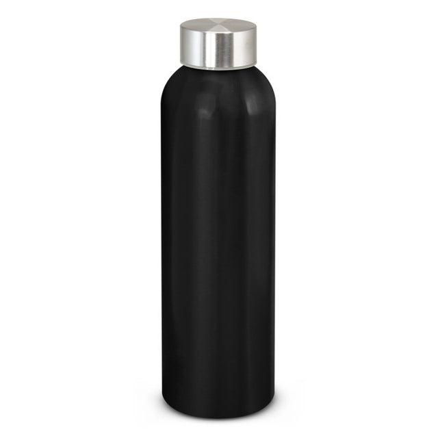 Set of 10 sleek black 600ml aluminium bottles with secure screw-on lids, perfect for stylish hydration on the go.