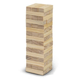 Mini Tumbling Tower game set with 48 wooden blocks in a stylish bag, perfect for family fun and skill development.