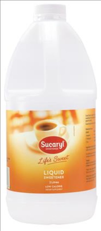 2L bottle of Sucaryl Liquid Sweetener, a zero-calorie, versatile sugar alternative for beverages and cooking.