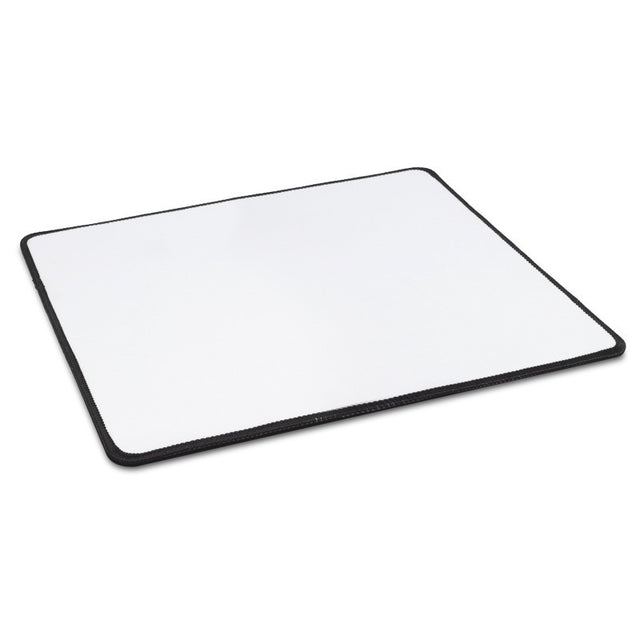 Set of 10 white deluxe mouse mats with spandex surface and non-slip rubber base for smooth gliding and tracking.