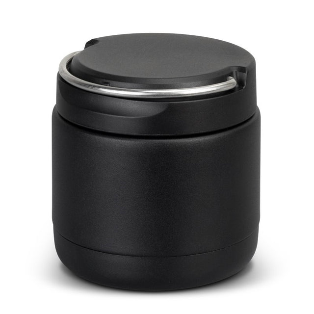 Sleek black 300ml vacuum flask with stainless steel inner, ideal for hot or cold drinks on-the-go.
