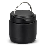 Black Canmore 300ml vacuum flask made of durable stainless steel, featuring an insulated design and stainless-steel carry handle.