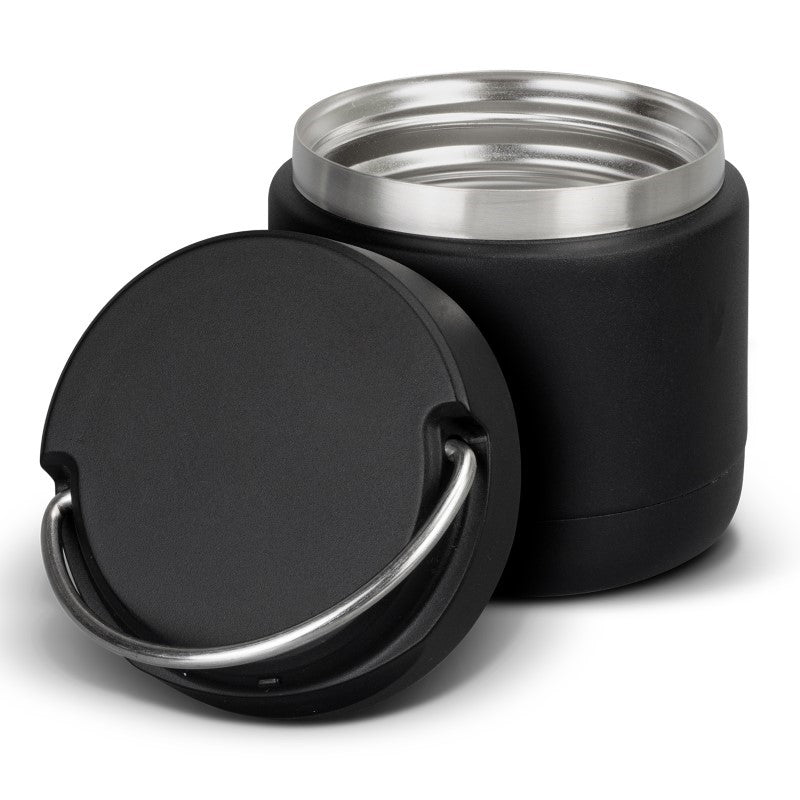 Sleek black 300ml vacuum flask made of durable stainless steel, ideal for hot or cold beverages on-the-go.