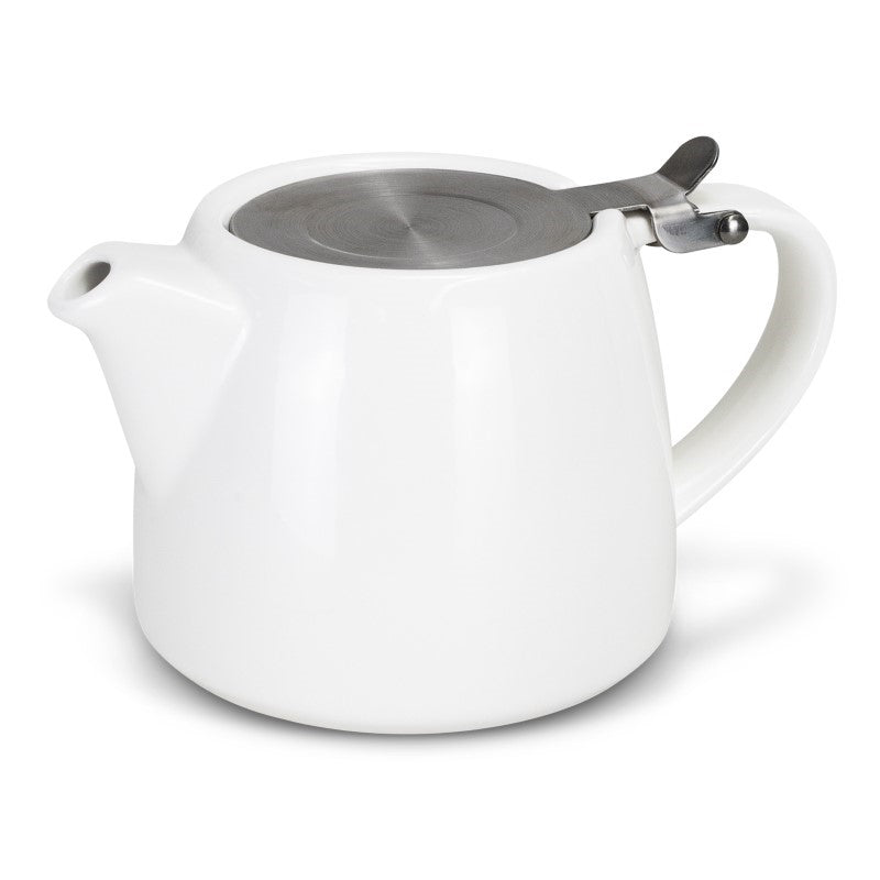 Elegant white 490ml Chai Teapot with stainless steel lid and infuser, perfect for brewing loose leaf tea.
