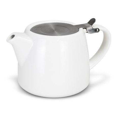 Elegant white 490ml Chai Teapot with stainless steel lid and infuser, perfect for brewing loose leaf tea.